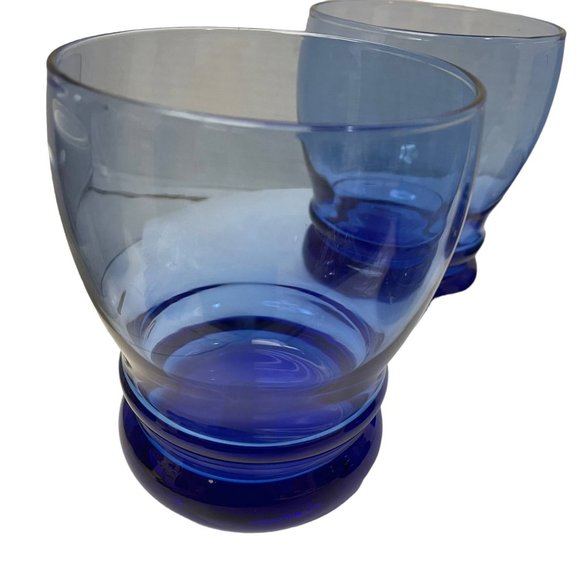 Vintage COBALT BLUE Tumbler Pedestal Bottom Set of 4 Glasses Beverages 4.25" H - Picture 4 of 8